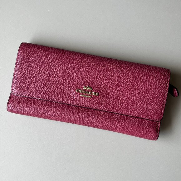 Share COACH New York Trifold Wallet Maroon Burgundy Designer Woman’s Wallet Pu - Picture 1 of 14